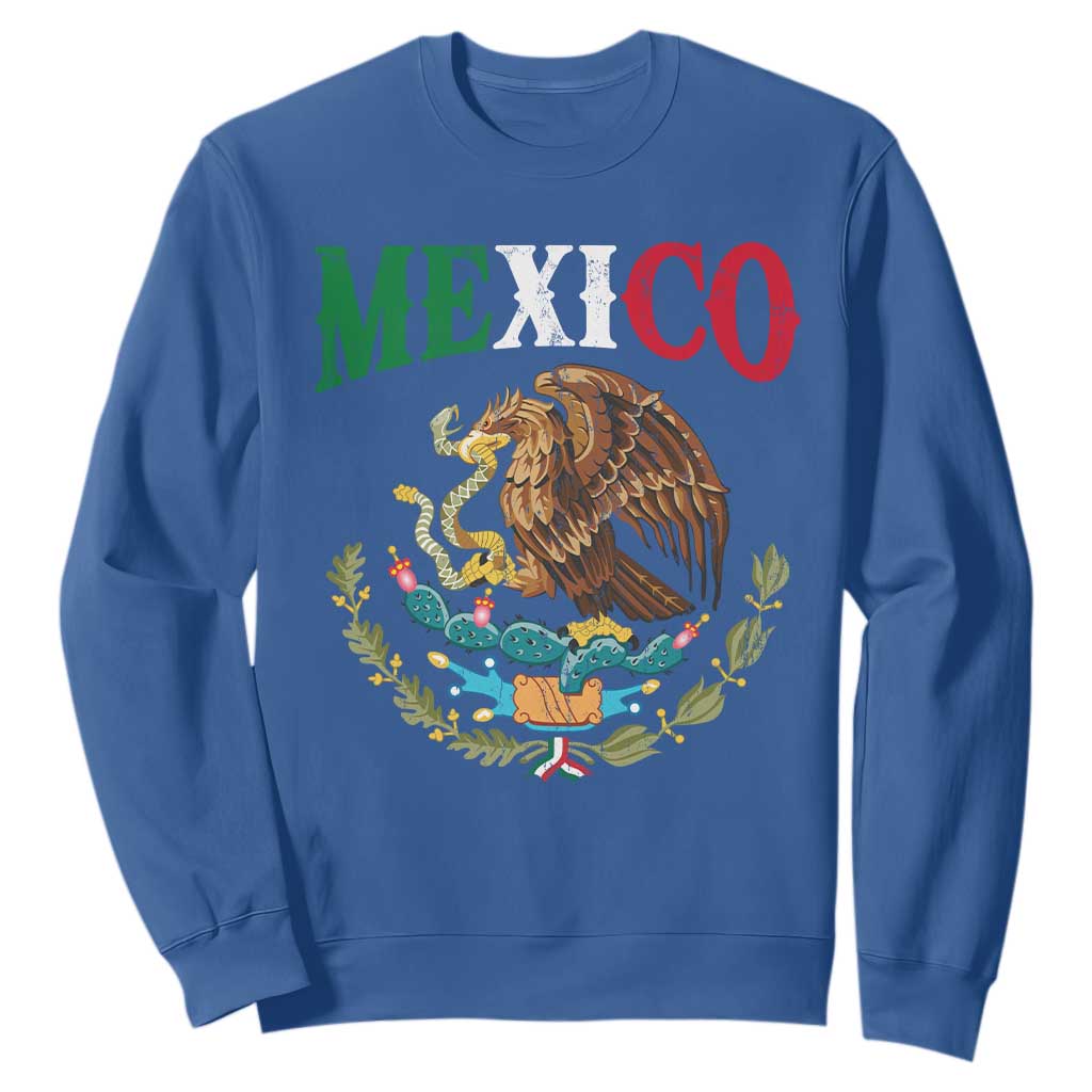 Mexican Coat Of Arms Mexico Vintage Flag Sweatshirt TS11 Royal Blue Print Your Wear