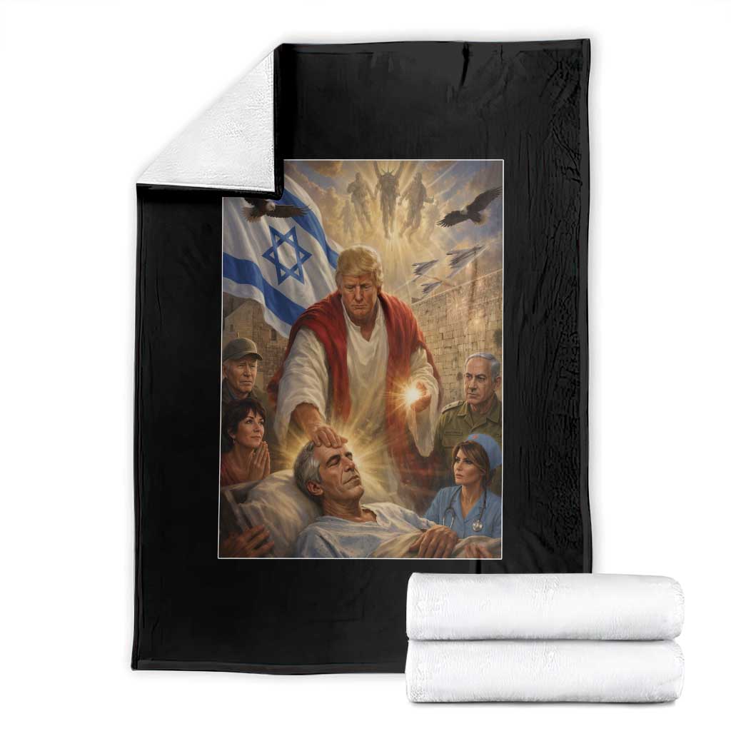 Trump as Jesus Throw Blanket Divine Leader Meme Healing Scene Israel Flag TS11 Black Print Your Wear