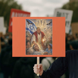 Trump as Jesus Protest Sign Divine Leader Meme Healing Scene Israel Flag TS11 Horizontal 18" × 24" Orange Print Your Wear
