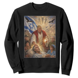 Trump as Jesus Sweatshirt Divine Leader Meme Healing Scene Israel Flag TS11 Black Print Your Wear