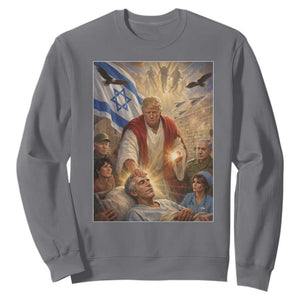 Trump as Jesus Sweatshirt Divine Leader Meme Healing Scene Israel Flag TS11 Charcoal Print Your Wear