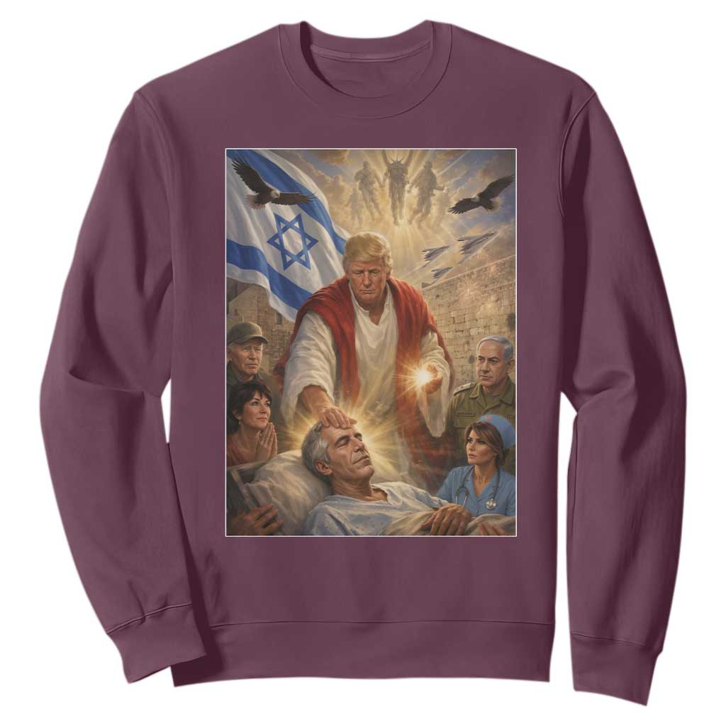 Trump as Jesus Sweatshirt Divine Leader Meme Healing Scene Israel Flag TS11 Maroon Print Your Wear