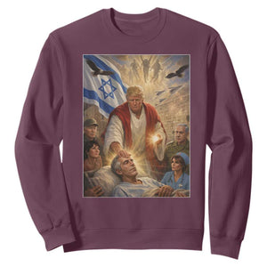 Trump as Jesus Sweatshirt Divine Leader Meme Healing Scene Israel Flag TS11 Maroon Print Your Wear