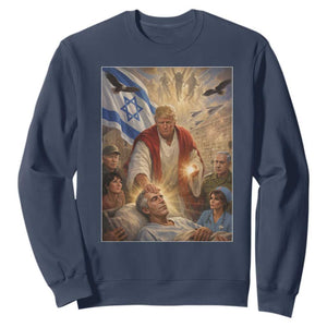 Trump as Jesus Sweatshirt Divine Leader Meme Healing Scene Israel Flag TS11 Navy Print Your Wear