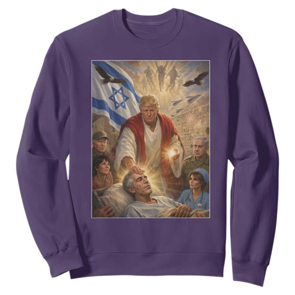 Trump as Jesus Sweatshirt Divine Leader Meme Healing Scene Israel Flag TS11 Purple Print Your Wear