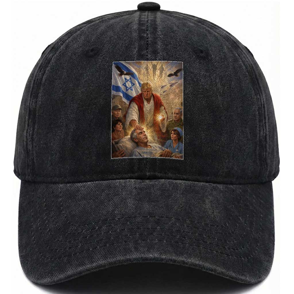 Trump as Jesus Washed Cotton Baseball Cap Divine Leader Meme Healing Scene Israel Flag TS11 Print Your Wear