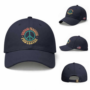 Unpaid Peaceful Protester Baseball Cap Social Justice Floral Peace Sign TS11 Baseball Cap Universal Fit Navy Print Your Wear