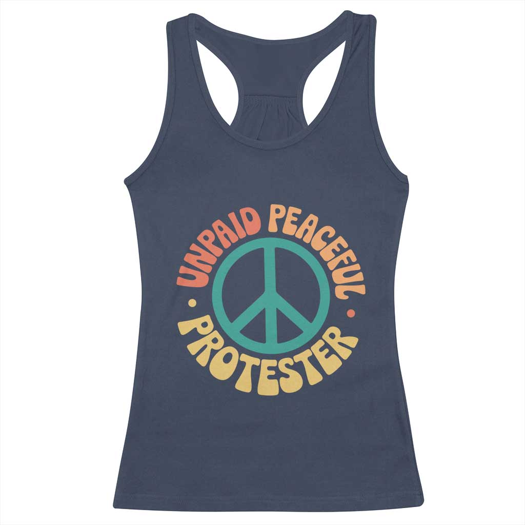 Unpaid Peaceful Protester Racerback Tank Top Social Justice Floral Peace Sign TS11 Navy Print Your Wear