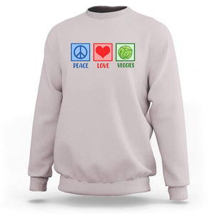 Peace Love Veggies Sweatshirt Vegetables Themed Funny Vegan Food TS11 Ice Gray Print Your Wear