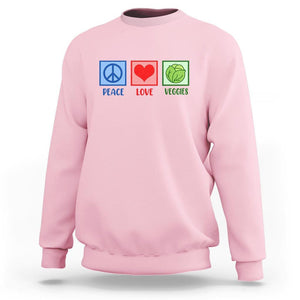 Peace Love Veggies Sweatshirt Vegetables Themed Funny Vegan Food TS11 Light Pink Print Your Wear
