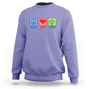 Peace Love Veggies Sweatshirt Vegetables Themed Funny Vegan Food TS11 Violet Print Your Wear