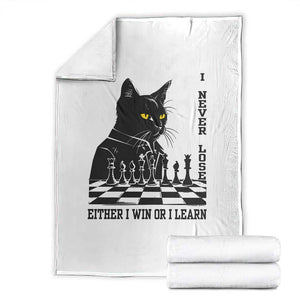 Chess Lover Throw Blanket I Never Lose Either I Win Or I Learn Elegant Cool Cat TS11 White Print Your Wear