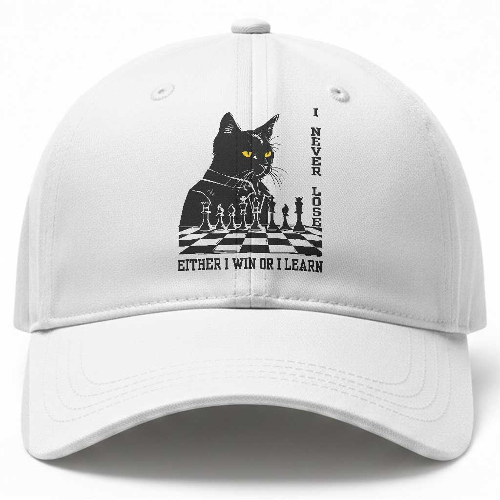 Chess Lover Baseball Cap I Never Lose Either I Win Or I Learn Elegant Cool Cat TS11 Print Your Wear