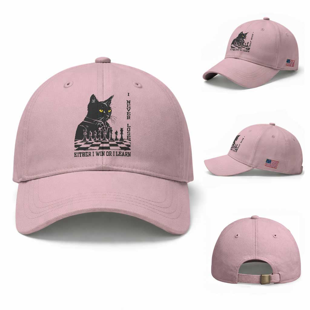 Chess Lover Baseball Cap I Never Lose Either I Win Or I Learn Elegant Cool Cat TS11 Baseball Cap Universal Fit Light Pink Print Your Wear