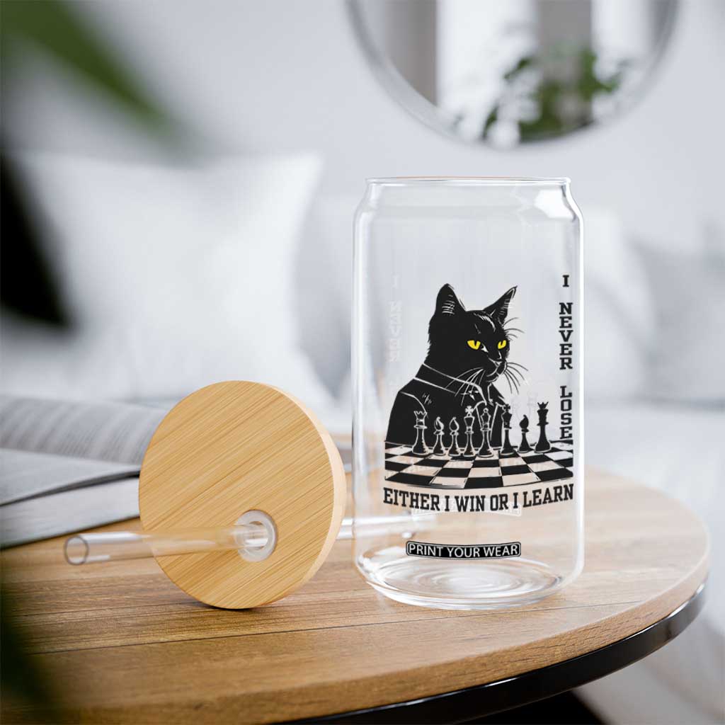 Chess Lover Glass Can I Never Lose Either I Win Or I Learn Elegant Cool Cat TS11 Print Your Wear
