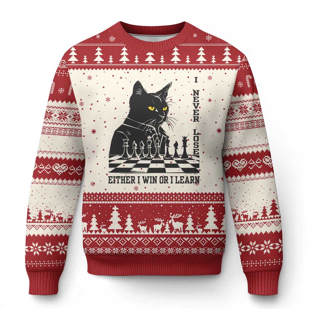 Chess Lover Ugly Christmas Sweater I Never Lose Either I Win Or I Learn Elegant Cool Cat TS11 Beige Red Print Your Wear
