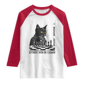 Chess Lover Raglan Shirt I Never Lose Either I Win Or I Learn Elegant Cool Cat TS11 White Red Print Your Wear