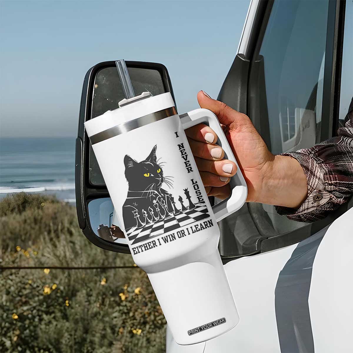 Chess Lover Tumbler With Handle I Never Lose Either I Win Or I Learn Elegant Cool Cat TS11 Print Your Wear