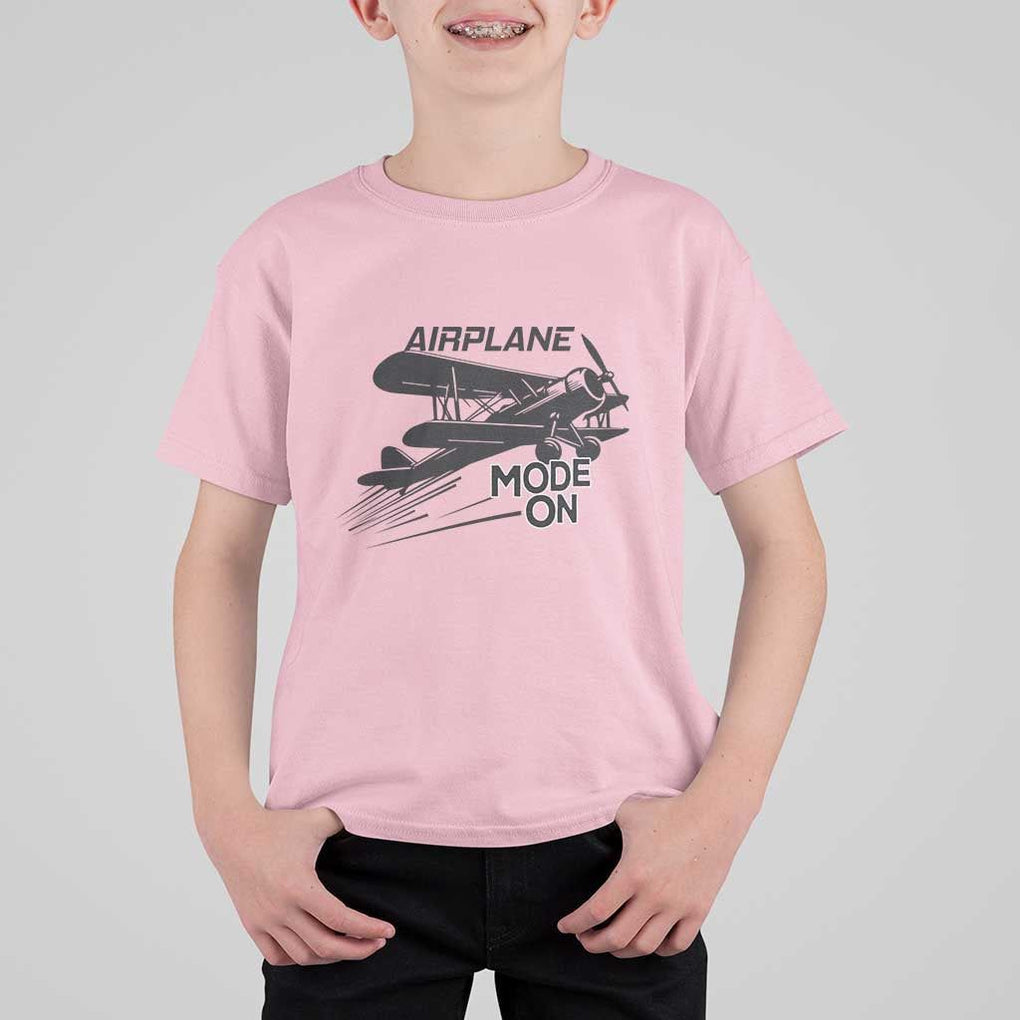 Funny Biplane T Shirt For Kid Airplane Mode On Flying Pilots TS11 Light Pink Print Your Wear