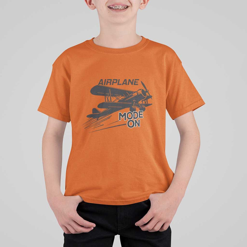 Funny Biplane T Shirt For Kid Airplane Mode On Flying Pilots TS11 Orange Print Your Wear