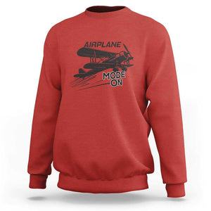 Funny Biplane Sweatshirt Airplane Mode On Flying Pilots TS11 Red Print Your Wear