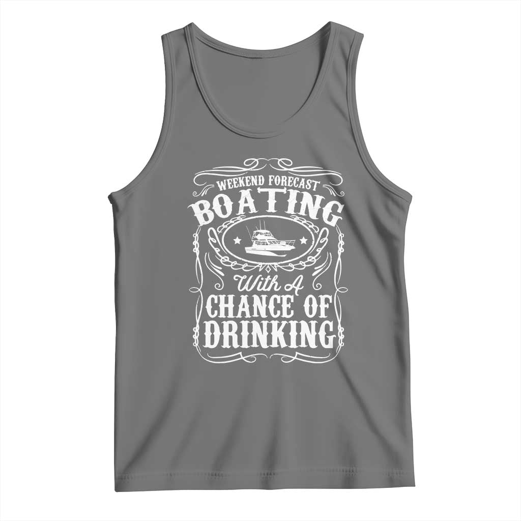 Funny Weekend Forecast Boating With A Chance Of Drinking Tank Top Pontoon Boat Captain TS11 Black Heather Print Your Wear