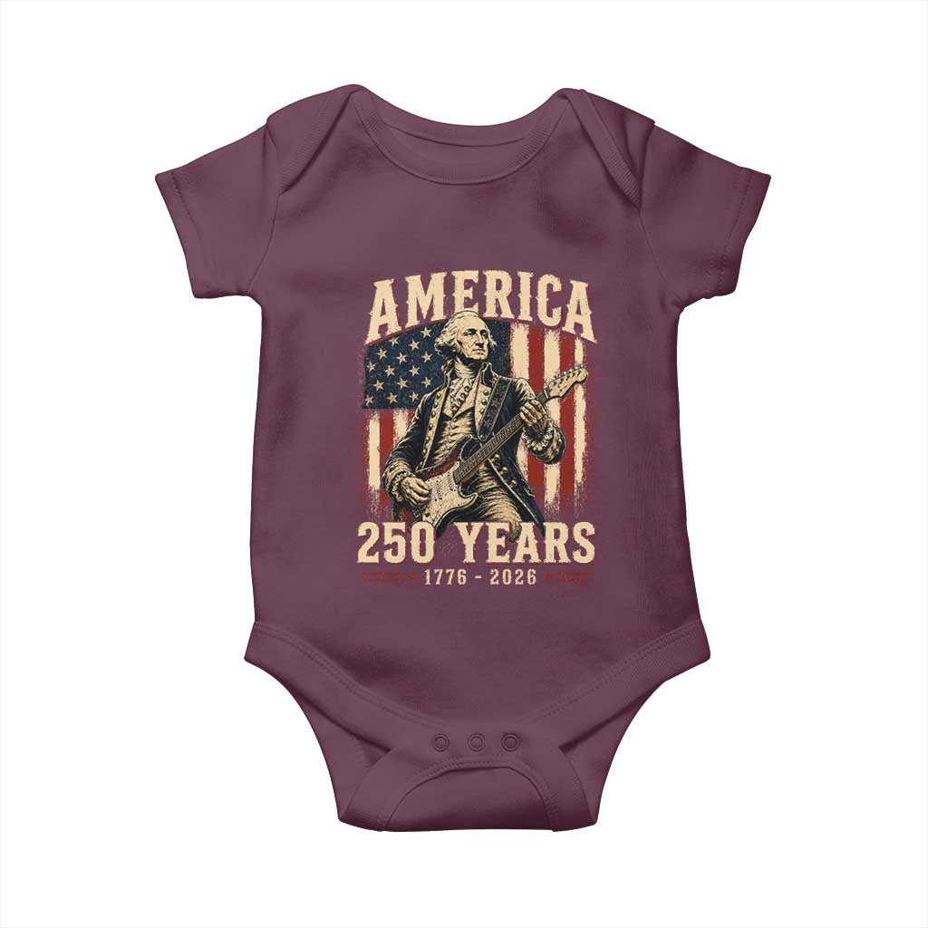 George Washington Playing Guitar 4th July US 250th Anniversary Baby Onesie TS11 Maroon Print Your Wear