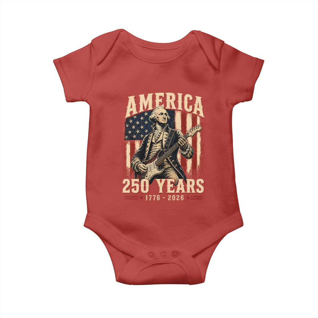 George Washington Playing Guitar 4th July US 250th Anniversary Baby Onesie TS11 Red Print Your Wear