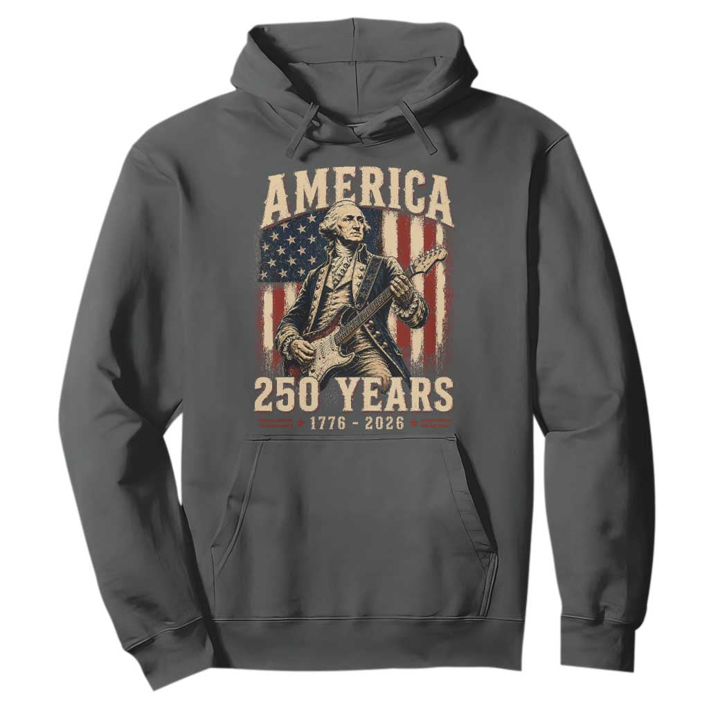 George Washington Playing Guitar 4th July US 250th Anniversary Hoodie TS11 Dark Heather Print Your Wear