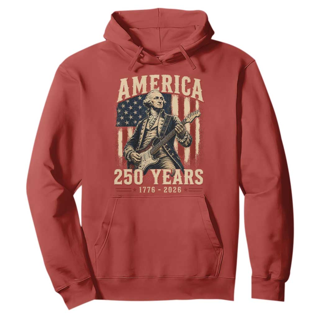 George Washington Playing Guitar 4th July US 250th Anniversary Hoodie TS11 Red Print Your Wear