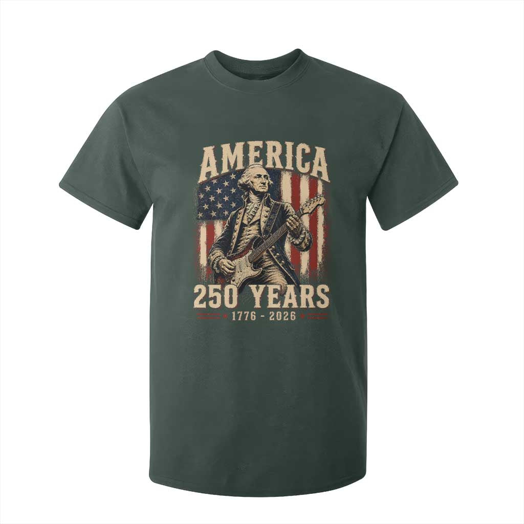 George Washington Playing Guitar 4th July US 250th Anniversary T Shirt For Kid TS11 Dark Forest Green Print Your Wear