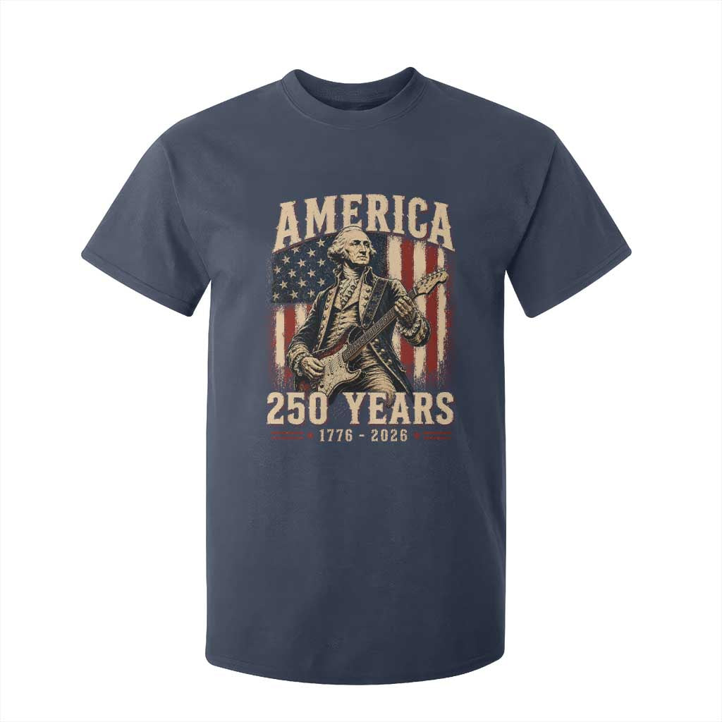 George Washington Playing Guitar 4th July US 250th Anniversary T Shirt For Kid TS11 Navy Print Your Wear