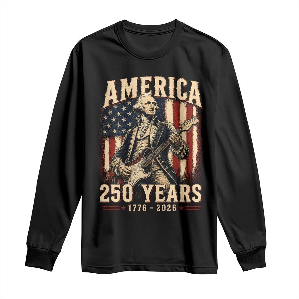 George Washington Playing Guitar 4th July US 250th Anniversary Long Sleeve Shirt TS11 Black Print Your Wear