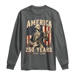 George Washington Playing Guitar 4th July US 250th Anniversary Long Sleeve Shirt TS11 Dark Heather Print Your Wear