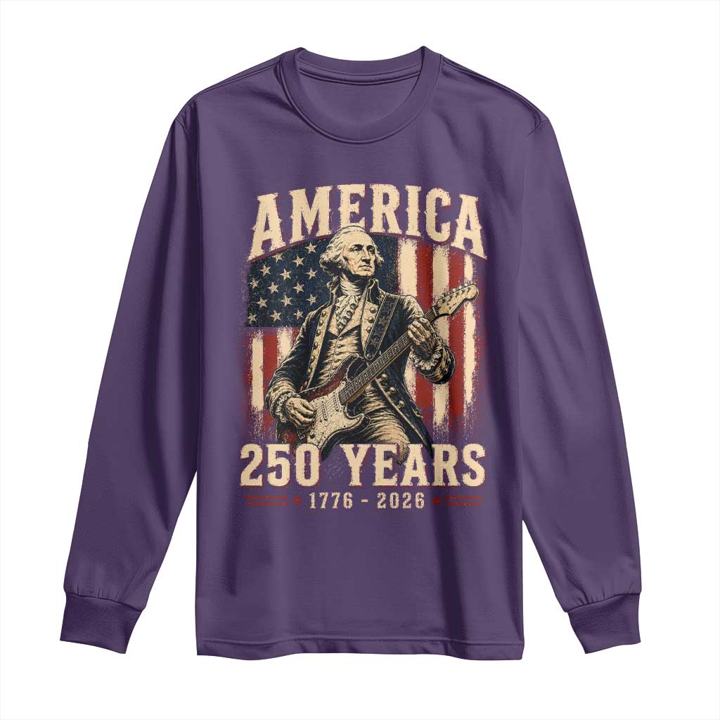 George Washington Playing Guitar 4th July US 250th Anniversary Long Sleeve Shirt TS11 Purple Print Your Wear