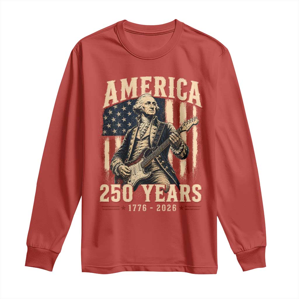 George Washington Playing Guitar 4th July US 250th Anniversary Long Sleeve Shirt TS11 Red Print Your Wear