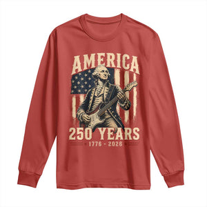 George Washington Playing Guitar 4th July US 250th Anniversary Long Sleeve Shirt TS11 Red Print Your Wear