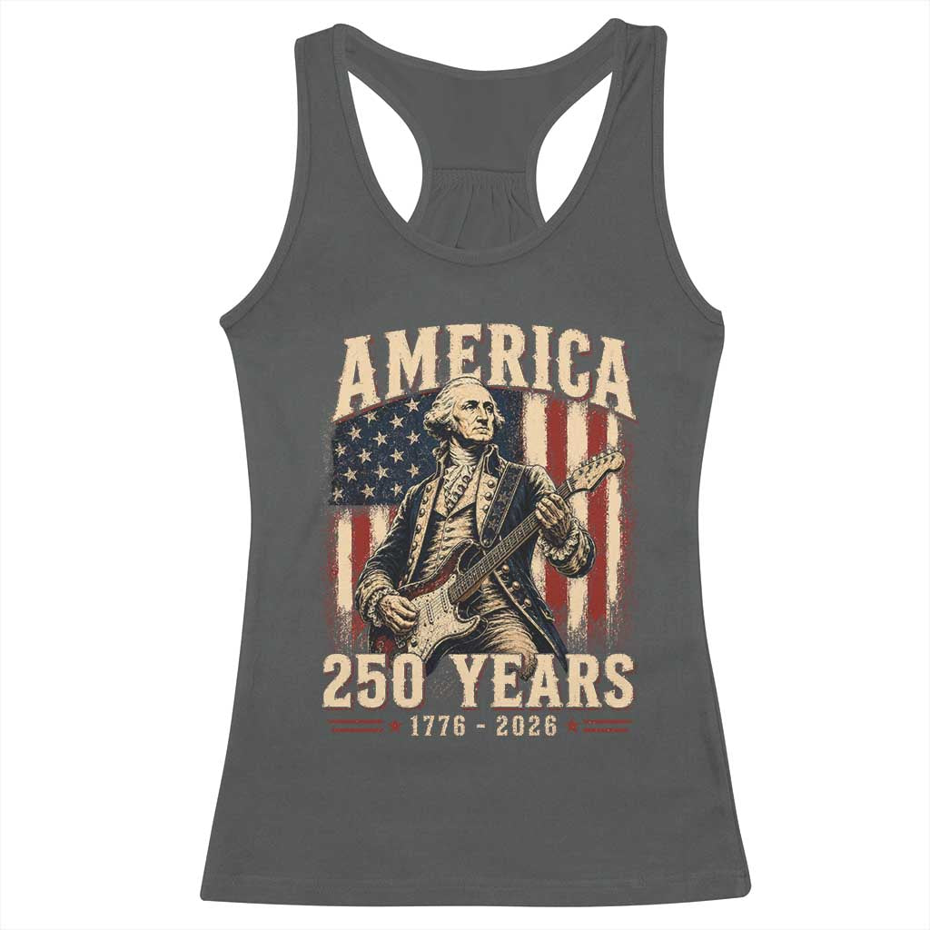 George Washington Playing Guitar 4th July US 250th Anniversary Racerback Tank Top TS11 Dark Heather Print Your Wear