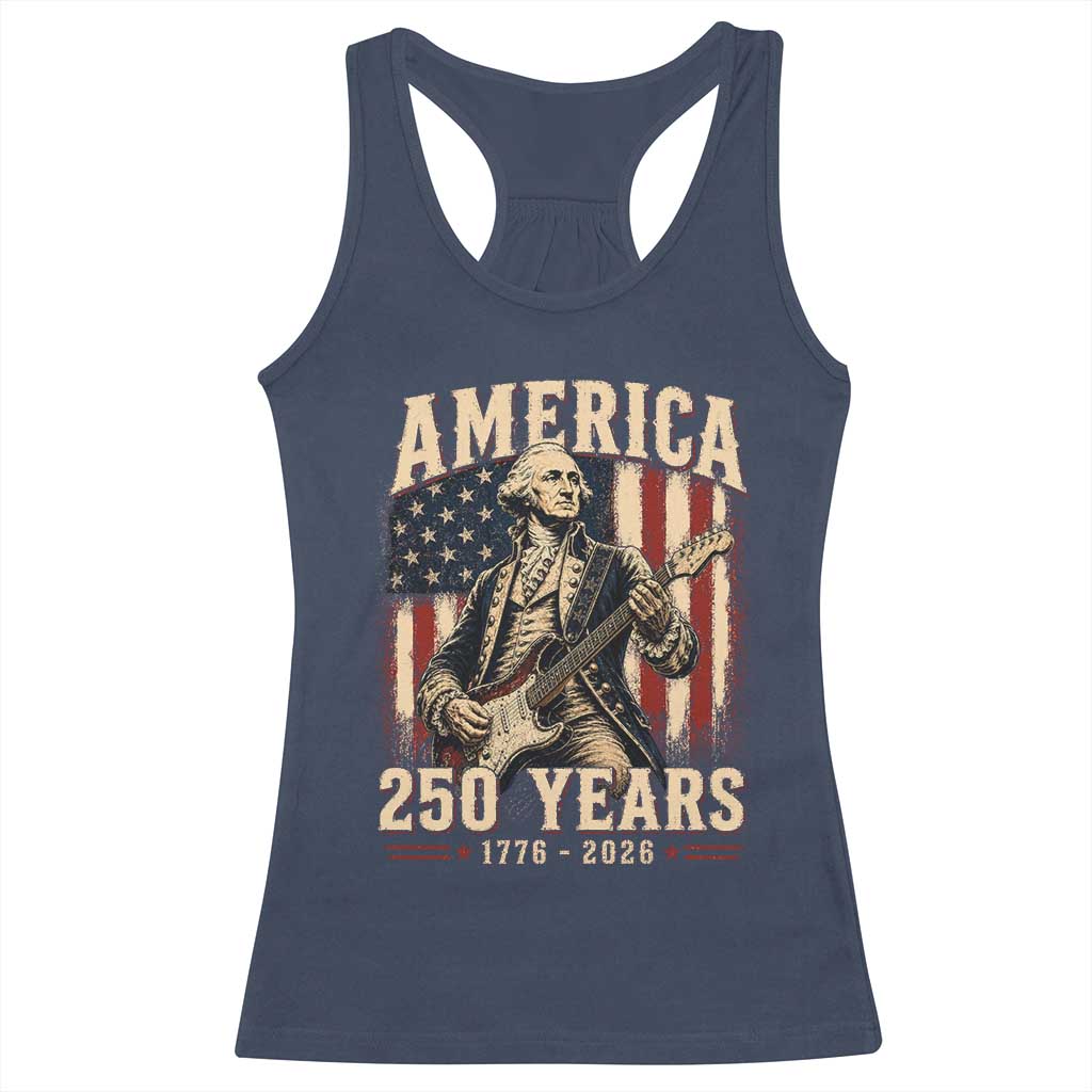 George Washington Playing Guitar 4th July US 250th Anniversary Racerback Tank Top TS11 Navy Print Your Wear