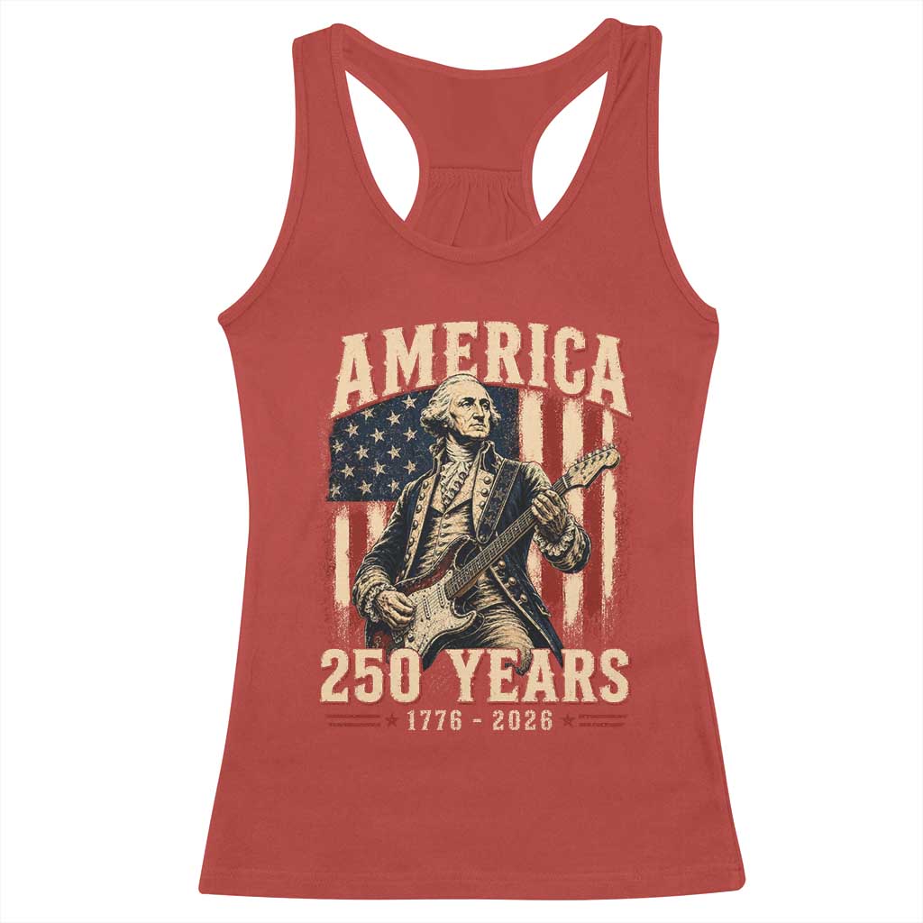 George Washington Playing Guitar 4th July US 250th Anniversary Racerback Tank Top TS11 Red Print Your Wear