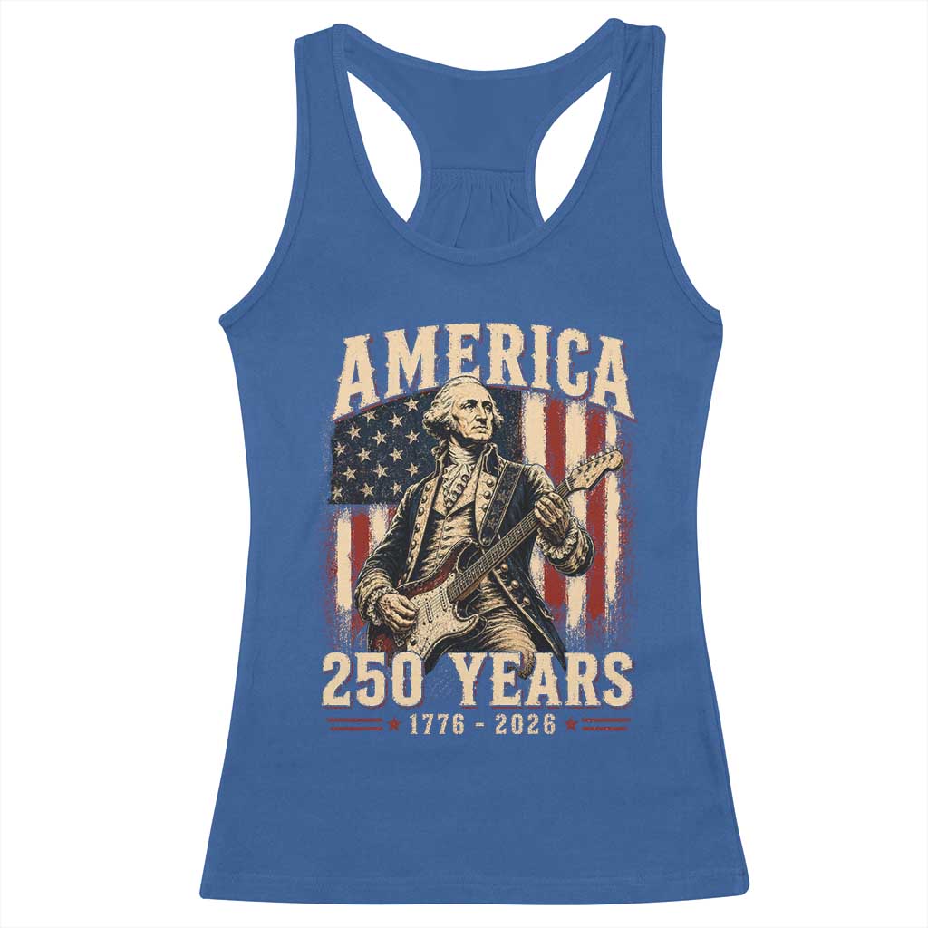 George Washington Playing Guitar 4th July US 250th Anniversary Racerback Tank Top TS11 Royal Blue Print Your Wear
