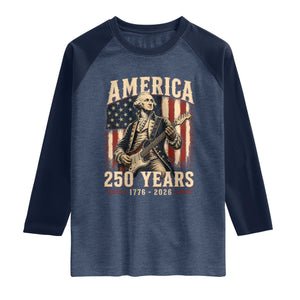 George Washington Playing Guitar 4th July US 250th Anniversary Raglan Shirt TS11 Heather Denim Navy Print Your Wear