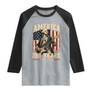 George Washington Playing Guitar 4th July US 250th Anniversary Raglan Shirt TS11 Heather Gray Black Print Your Wear