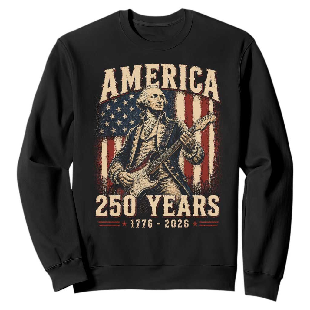 George Washington Playing Guitar 4th July US 250th Anniversary Sweatshirt TS11 Black Print Your Wear