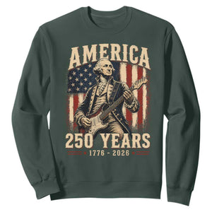 George Washington Playing Guitar 4th July US 250th Anniversary Sweatshirt TS11 Dark Forest Green Print Your Wear