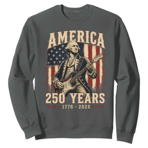 George Washington Playing Guitar 4th July US 250th Anniversary Sweatshirt TS11 Dark Heather Print Your Wear