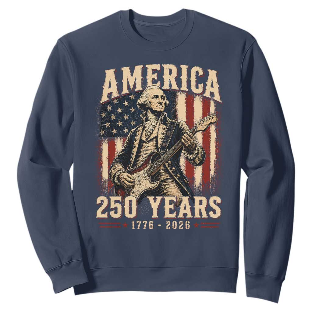 George Washington Playing Guitar 4th July US 250th Anniversary Sweatshirt TS11 Navy Print Your Wear