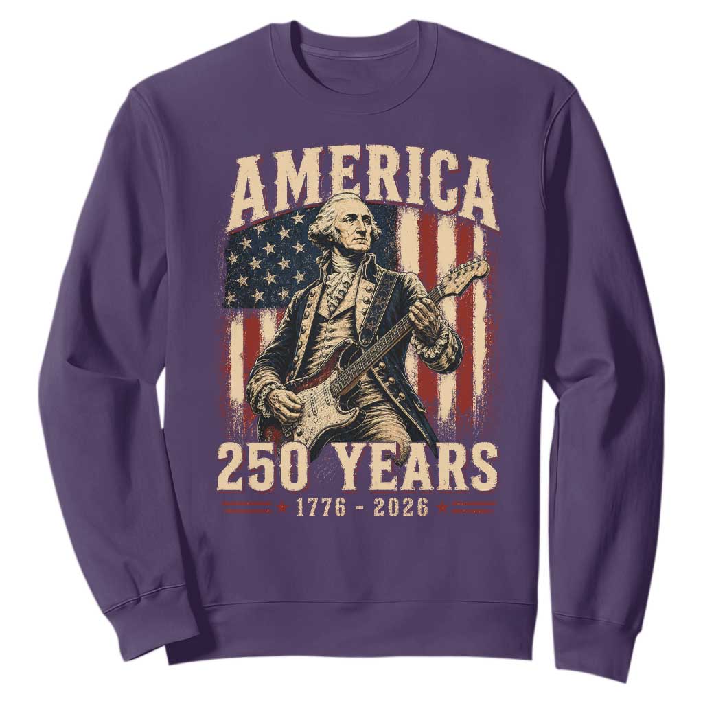 George Washington Playing Guitar 4th July US 250th Anniversary Sweatshirt TS11 Purple Print Your Wear