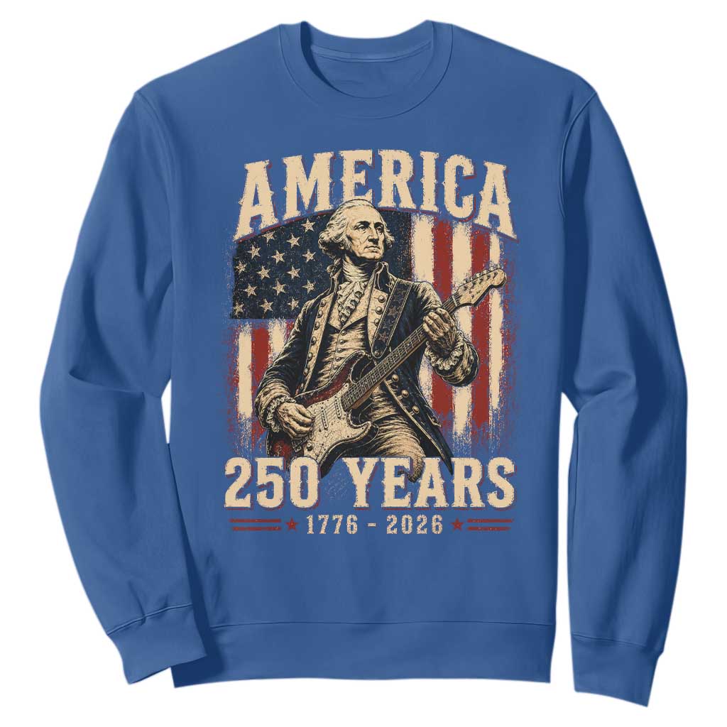 George Washington Playing Guitar 4th July US 250th Anniversary Sweatshirt TS11 Royal Blue Print Your Wear