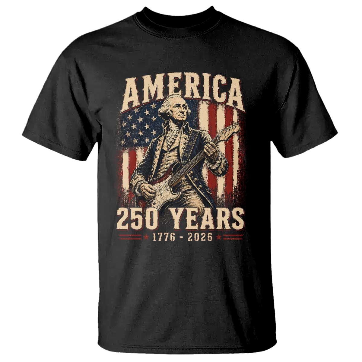 George Washington Playing Guitar 4th July US 250th Anniversary T Shirt TS11 Black Print Your Wear